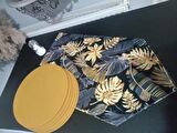 altın yaprak desenli dijital baskı runner ve 6lı supla takımı
