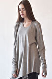 Kadın Gri Oversize Uzun Kollu Salaş Tişort 5200_301