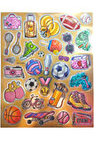 Metalik Sticker Stiker Defter Planlayıcı Etiket (QS009)-25x20 cm- Spor Top Raket