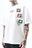 Erkek Low Vision Nakışlı Oversize T-Shirt Beyaz
