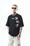 Erkek Low Vision Nakışlı Oversize T-Shirt Siyah