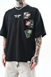 Erkek Low Vision Nakışlı Oversize T-Shirt Siyah