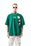 Erkek Low Vision Nakışlı Oversize T-Shirt Nefti