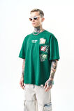 Erkek Low Vision Nakışlı Oversize T-Shirt Nefti