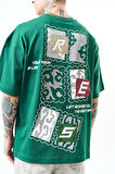 Erkek Low Vision Nakışlı Oversize T-Shirt Nefti