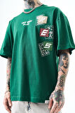 Erkek Low Vision Nakışlı Oversize T-Shirt Nefti