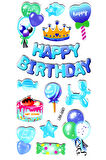 Sticker Kabartmalı Stiker Defter Planlayıcı Etiket (Lrk006)-17x9 cm- Doğum günü Mavi