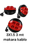 Mini Kablolu Makara 4'lü 3mt (3x1,5cm)(1 Adet)
