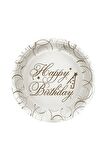 Karton Tabak Elegant Happy Birthday Beyaz 6'lı
