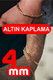 18 Ayar Gerçek Altın Kaplama Kararmayan 4 Mm Erkek Gümüş Bileklik Figaro Model