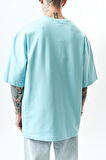 Erkek Respire Yazı Detaylı Oversize T-Shirt Bebe Mavi