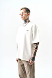Erkek Respire Yazı Detaylı Oversize T-Shirt Ekru