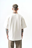 Erkek Respire Yazı Detaylı Oversize T-Shirt Ekru