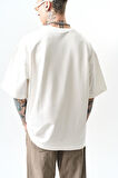 Erkek Respire Yazı Detaylı Oversize T-Shirt Ekru