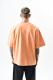 Erkek Respire Yazı Detaylı Oversize T-Shirt Şeftali
