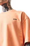 Erkek Respire Yazı Detaylı Oversize T-Shirt Şeftali