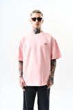 Erkek Respire Yazı Detaylı Oversize T-Shirt Somon