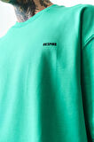 Erkek Respire Yazı Detaylı Oversize T-Shirt Yeşil