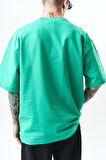 Erkek Respire Yazı Detaylı Oversize T-Shirt Yeşil