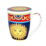 Lucky Art Desenli Bone China Porselen Kapaklı ve Süzgeçli Kupa 570 ml LYBA 034