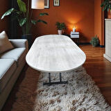 Oval Ortadan Açılır Akıllı Masa Üst Mdf Lizbon Alt Ayak Siyah Renk