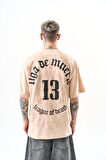 Erkek 13 Baskılı Oversize T-Shirt Bej