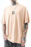 Erkek 13 Baskılı Oversize T-Shirt Bej