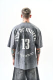 Erkek 13 Baskılı Oversize T-Shirt Füme