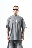 Erkek 13 Baskılı Oversize T-Shirt Füme