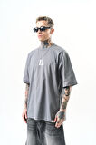 Erkek 13 Baskılı Oversize T-Shirt Füme