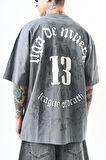 Erkek 13 Baskılı Oversize T-Shirt Füme