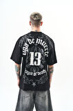 Erkek 13 Baskılı Oversize T-Shirt Siyah