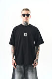 Erkek 13 Baskılı Oversize T-Shirt Siyah