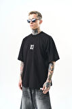 Erkek 13 Baskılı Oversize T-Shirt Siyah