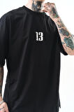 Erkek 13 Baskılı Oversize T-Shirt Siyah