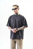 Erkek Just Hold Nakışlı Oversize T-Shirt Füme