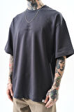 Erkek Just Hold Nakışlı Oversize T-Shirt Füme