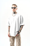 Erkek Hand Baskılı Oversize T-Shirt Ekru