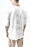Erkek Hand Baskılı Oversize T-Shirt Ekru