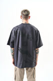 Erkek Hand Baskılı Oversize T-Shirt Füme