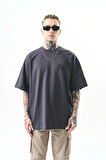 Erkek Hand Baskılı Oversize T-Shirt Füme