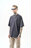 Erkek Hand Baskılı Oversize T-Shirt Füme