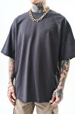 Erkek Hand Baskılı Oversize T-Shirt Füme