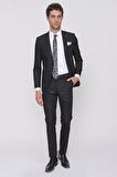 Siyah Basic Düz Slim Fit Dar Kesim 6 Drop Takım Elbise