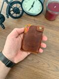 El Yapımı Hakiki & Gerçek Deri 2 Bölmeli Çıtçıtlı Minimal Kartlık Cüzdan (crazy Deri)