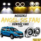 Dacia Dokker 2012-2022 Uyumlu Üniversal Mercekli Angel Sis Farı Metal Su Geçirmez 76 mm Sarı Halkalı Gündüz Farı Angel Eyes 2 Adet