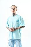 Erkek None Three Baskılı Oversize T-Shirt Bebe Mavi