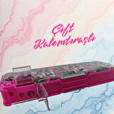 Fixpoint Çift Taraflı, Çift Kalemtıraşlı, Cüzdan Tipi Pembe Kalem Çantası/Kalemlik