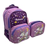 Relaxion Lila Unicorn İlkokul Çantası Beslenme Çantalı 1340-14