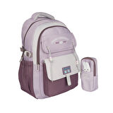 Relaxion Yeni Sezon, Kalemlikli, Lila-Gri İthal Premium Okul Sırt Çantası (1515)